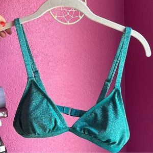 Teal glitter triangle bikini SWIM top